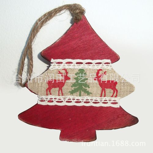 木制圣诞装饰品纯手工木质工艺品复古风圣诞节木制贴麻布挂